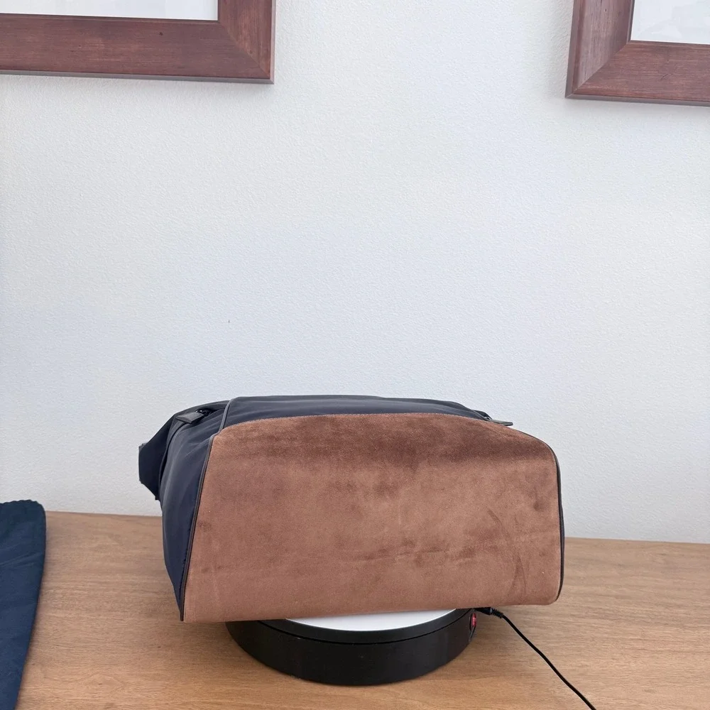 Prada Bandoliera Tessuto Camoscio Messenger Bag Navy Blue Brown 2VH180